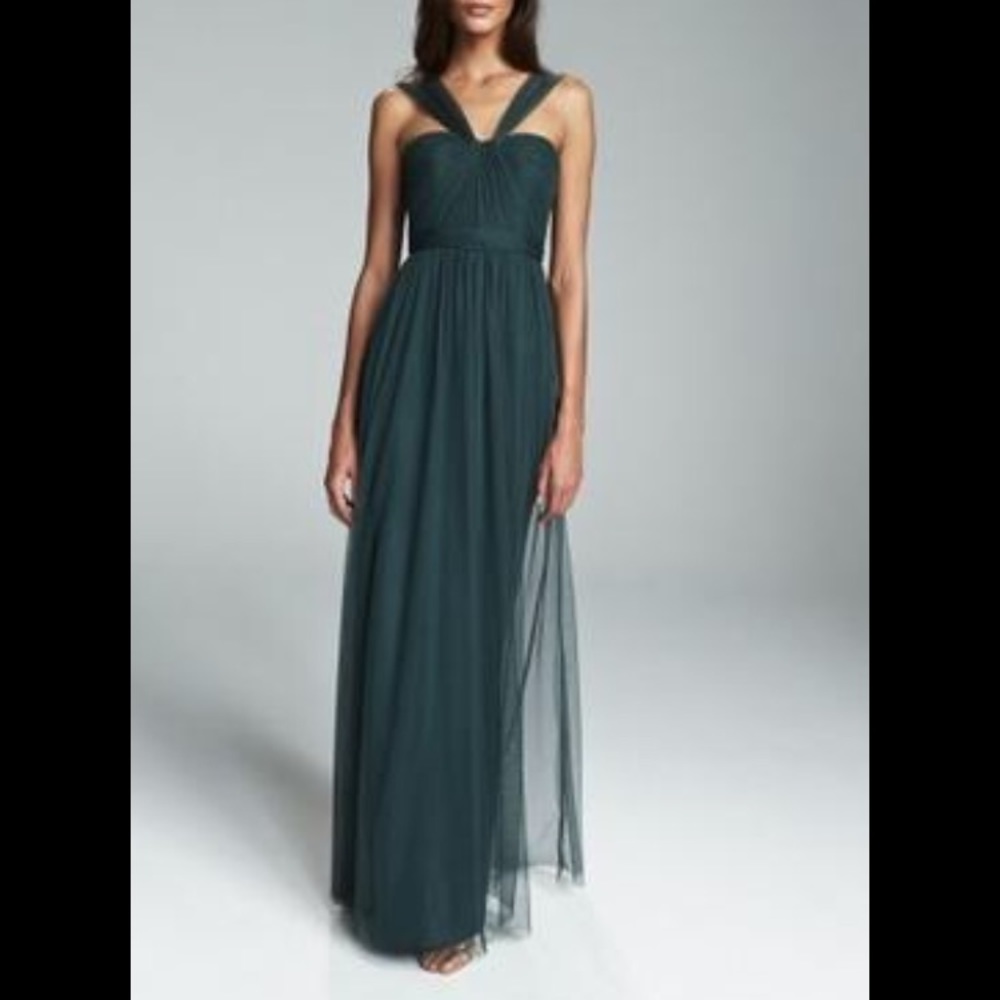 Amsale G878C Tulle Long Gown in Hunter Green Sz 6